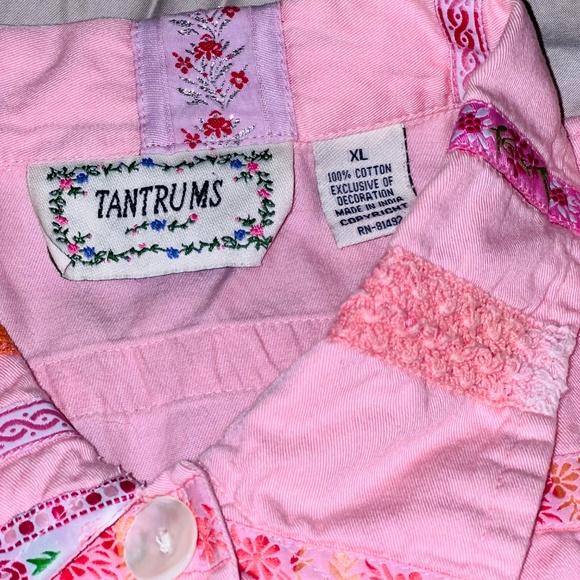 Vintage y2k Tantrums pink cotton embroidered and beaded button-down shirt jacket - Picture 2 of 4